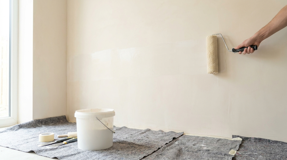 Wand wird mit Tiefgrund grundiert