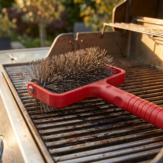 Grillrost-Rollenbürste mit Stahlborsten-Walze auf Grillrost (Abbildung ähnlich)